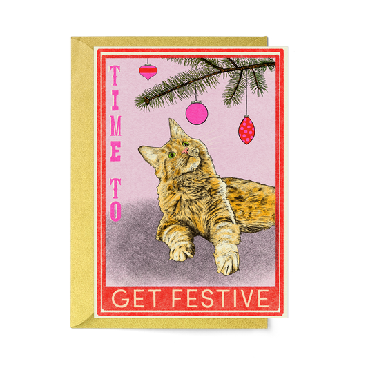 Get Festive Ginger Cat Christmas Card by Fawn & Thistle | Sustainable Plastic free xmas cards