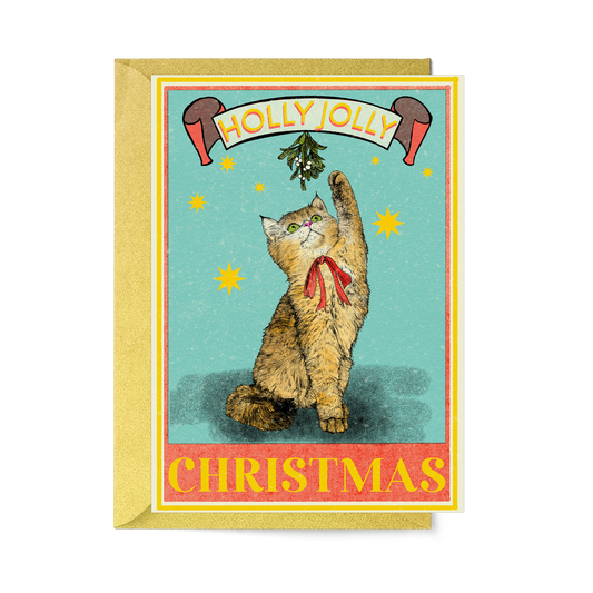 holly jolly cat christmas card by fawn and thistle | Plastic free christmas card