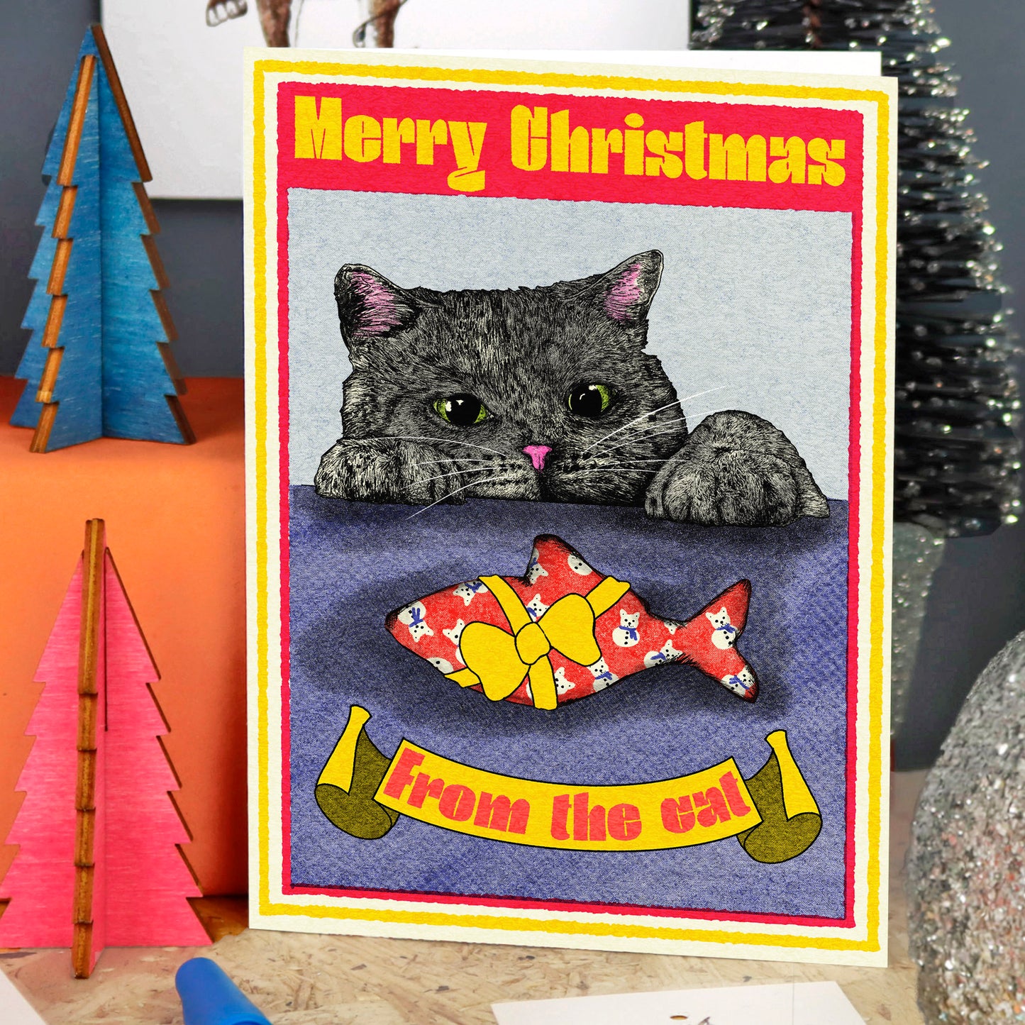 merry christmas from the cat card by fawn and thistle