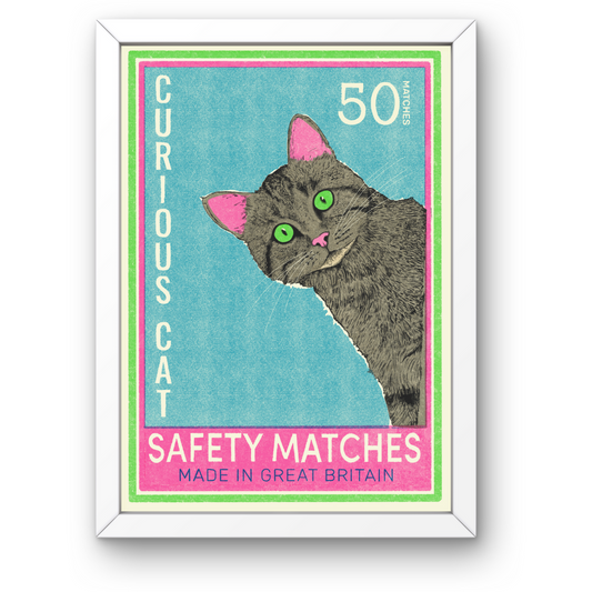 curious cat matchbox art print by fawn and thistle | Retro Art Print | Risograph