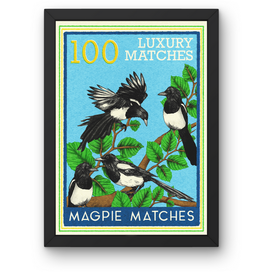 A Murder of Magpies Matchbox Art Print by Fawn & Thistle | Bird Art Print | Retro Art Print