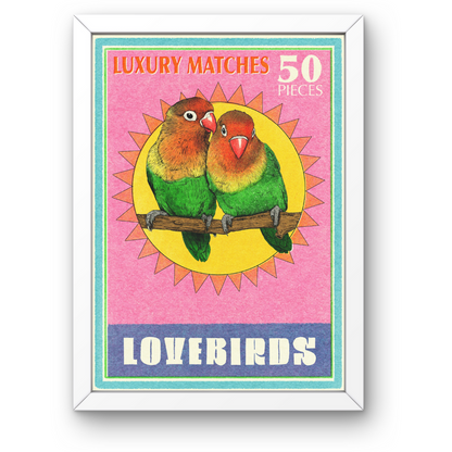 Love Birds Matchbox Art Print by Fawn & Thistle | Retro art print