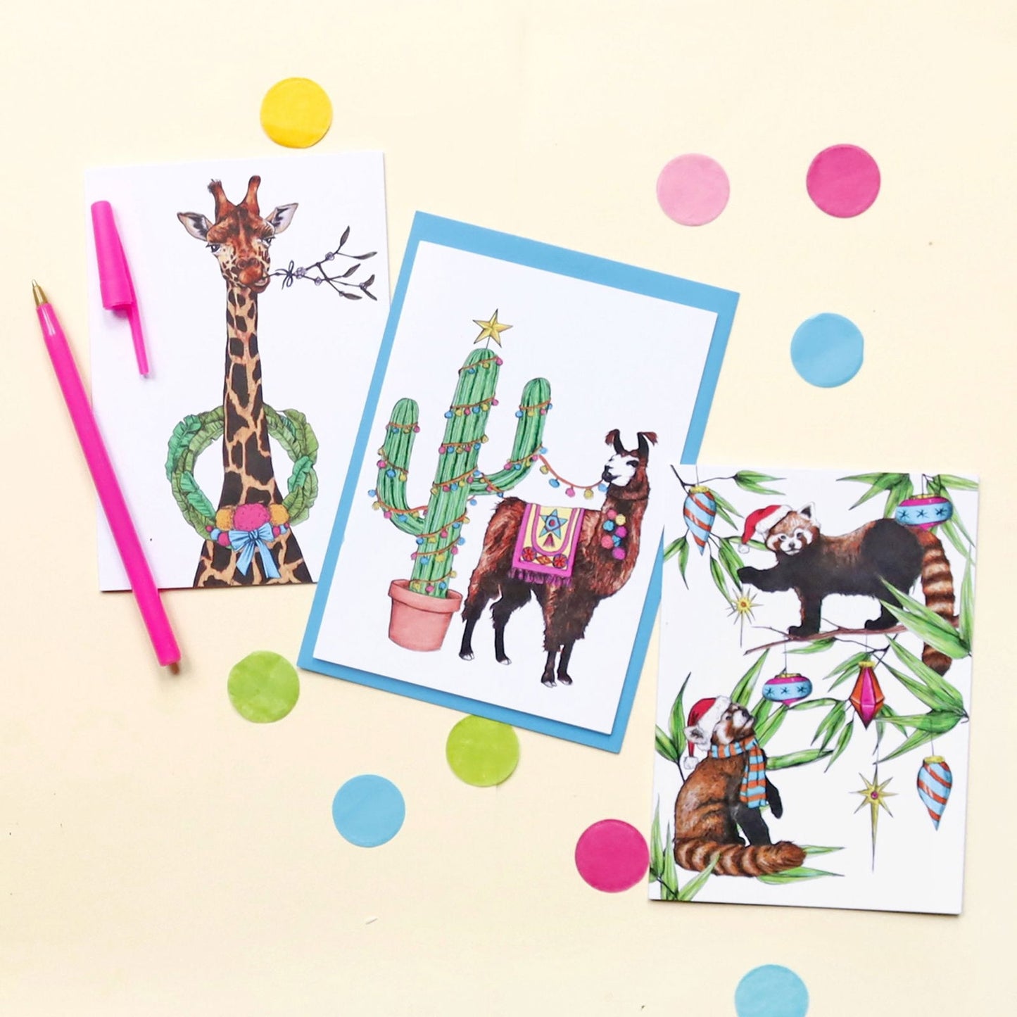 'Festive Fiesta' Red Pandas Christmas Card - Fawn and Thistle -