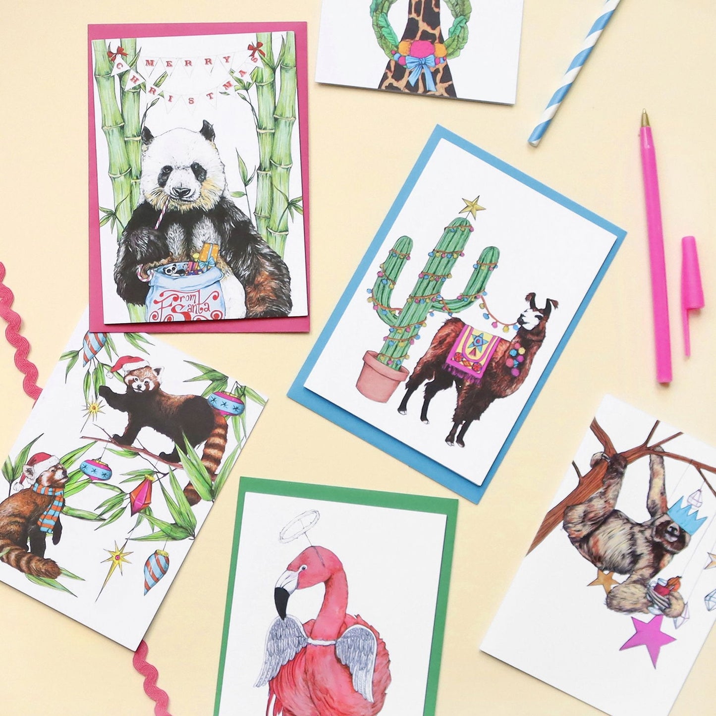 'Festive Fiesta' Red Pandas Christmas Card - Fawn and Thistle -
