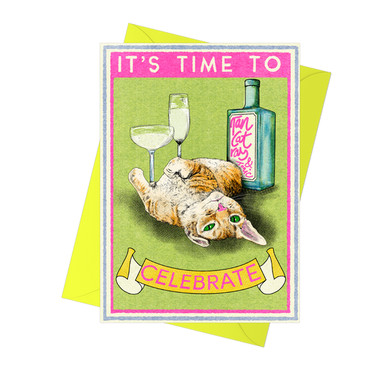Time To Celebrate Ginger Cat Card by Fawn & thistle