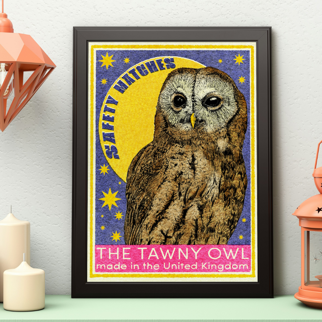 Tawny Owl safety matchyes art print by Fawn & Thistle | retro Art Print | tarot print
