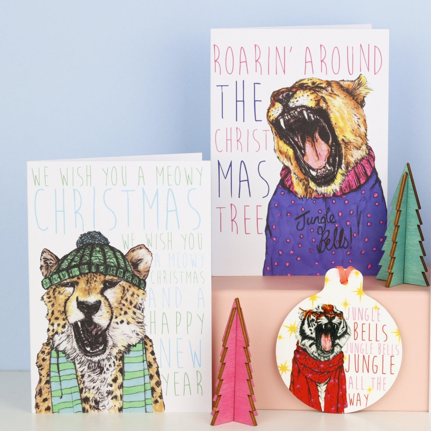 Caroling Cats Cheetah Christmas Card - Fawn and Thistle