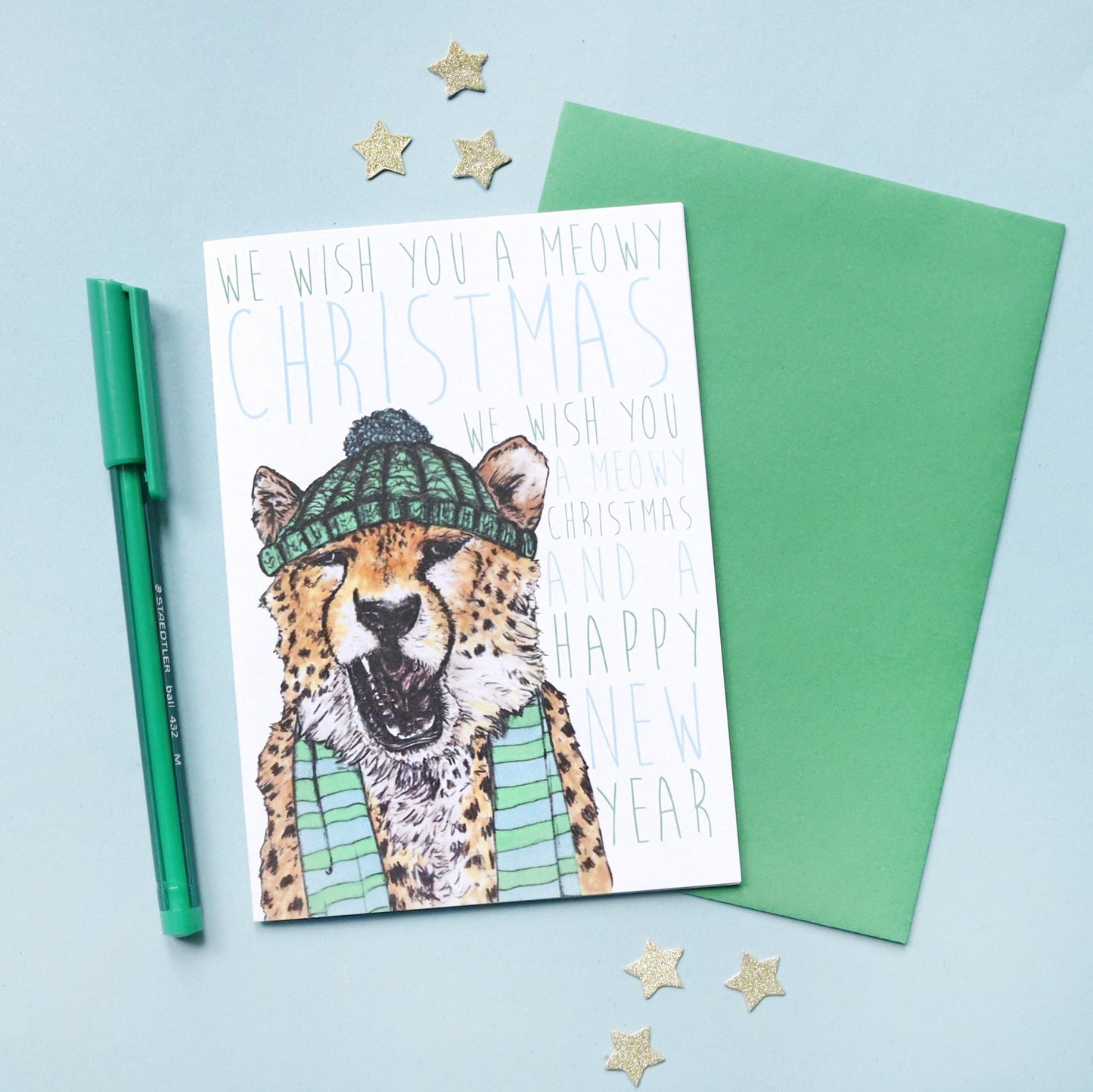 Caroling Cats Cheetah Christmas Card - Fawn and Thistle