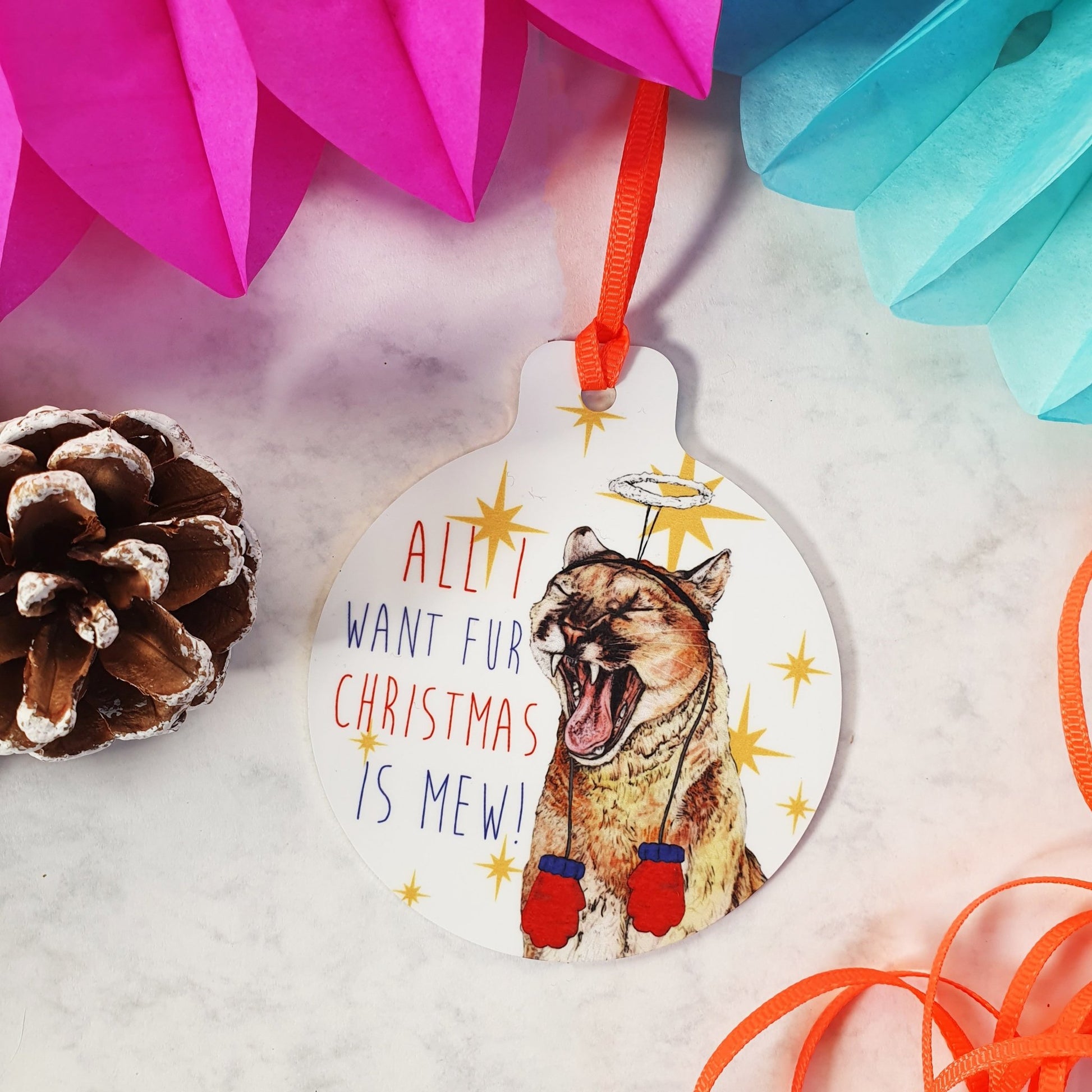 Cougar 'All I Want Fur Christmas' Christmas Tree Decoration - Fawn and Thistle