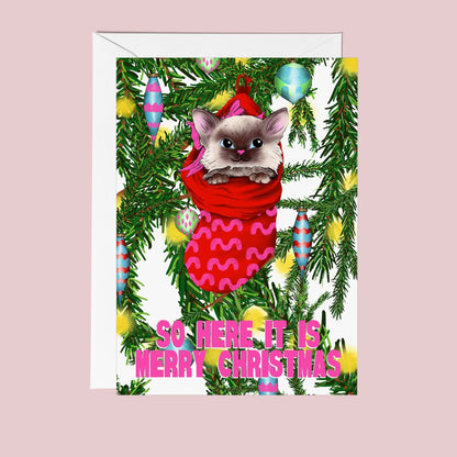 Merry Christmas Retro Cat Christmas Card - Fawn and Thistle