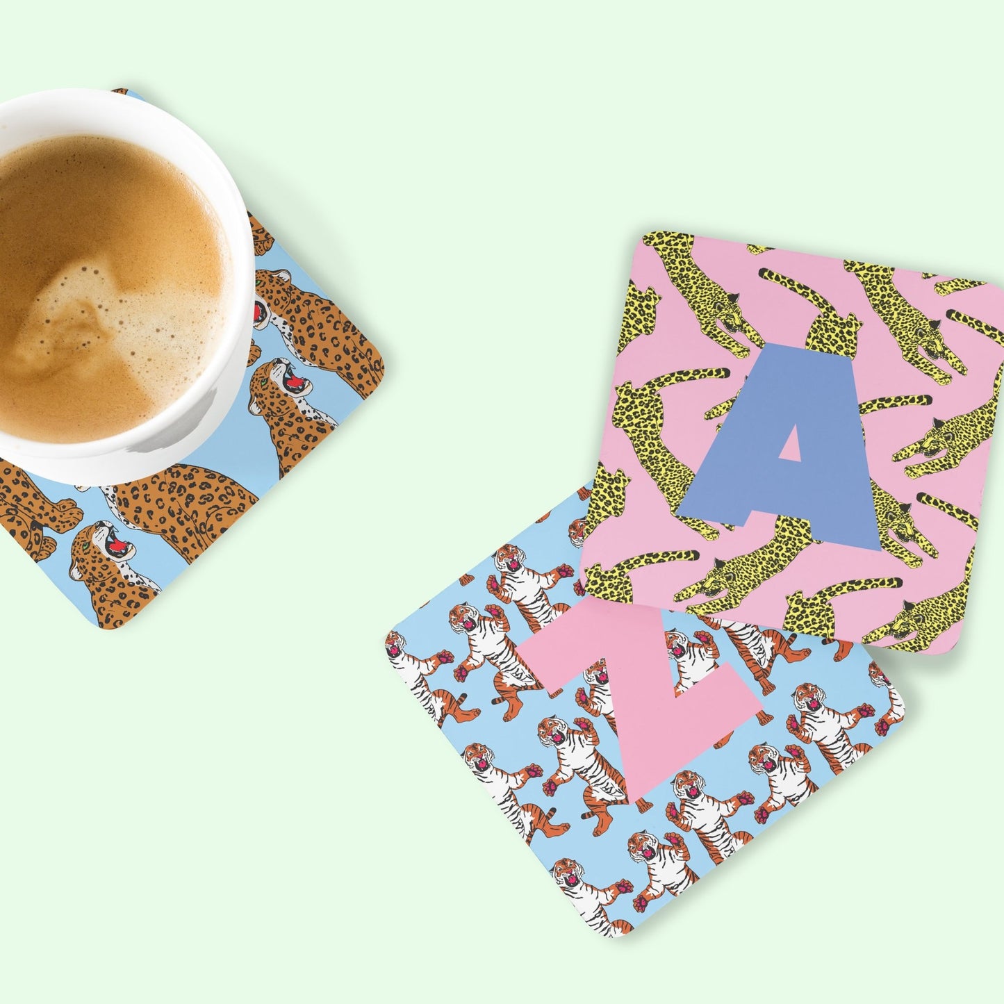 Monogram Initial Wild Cats Drinks Coaster - Fawn and Thistle