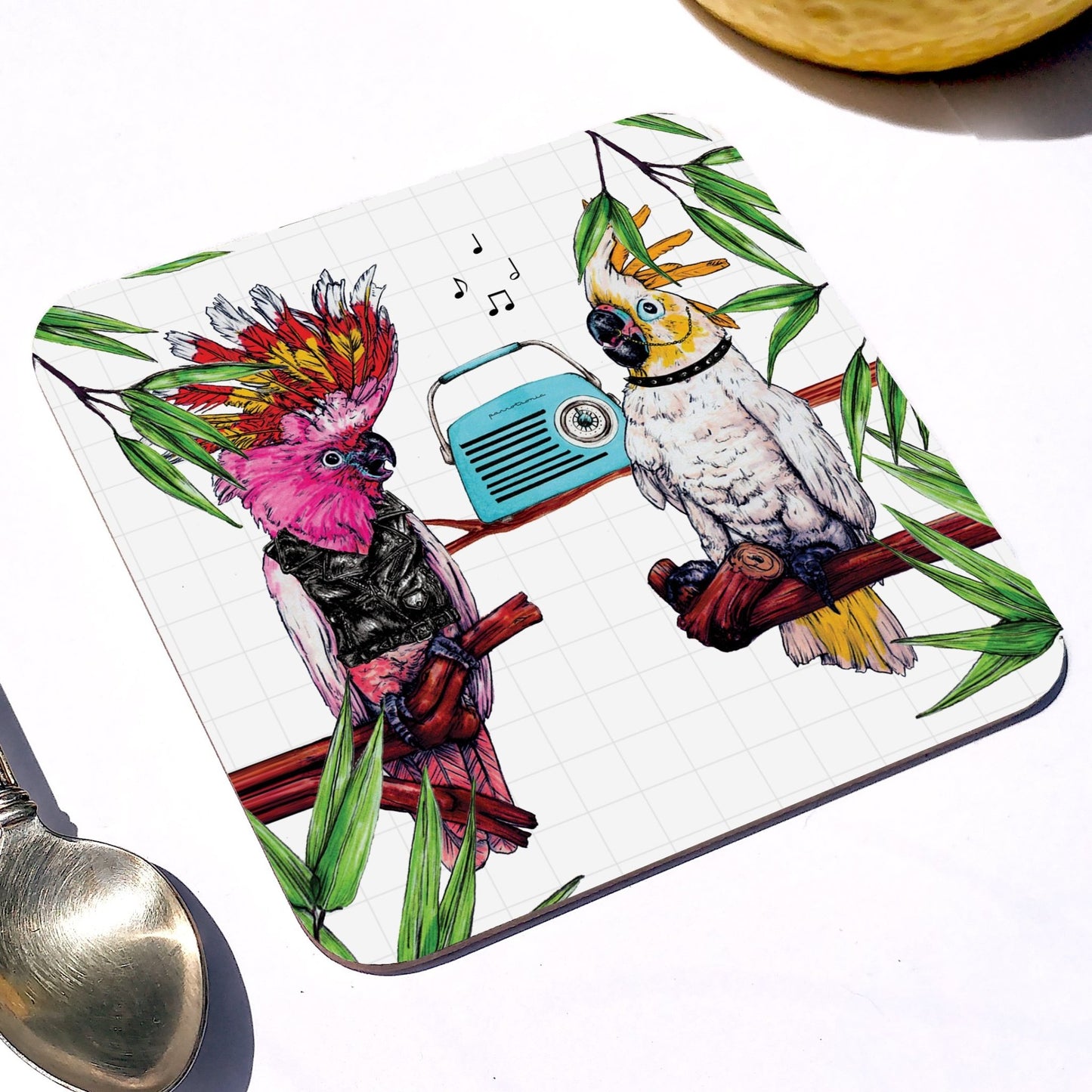 Party Cockatoo Drinks Coaster - Fawn and Thistle