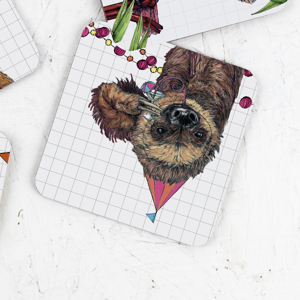 Party Sloth Drinks Coaster - Fawn and Thistle