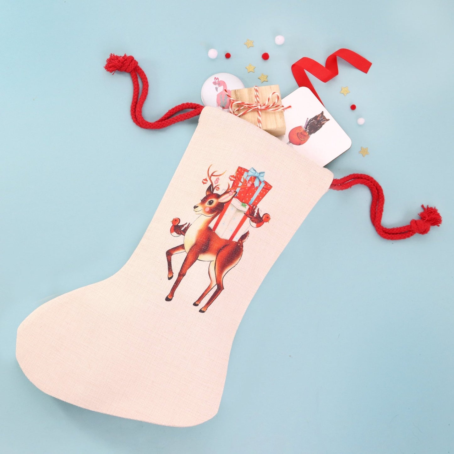 Retro Reindeer Christmas Stocking - Fawn and Thistle