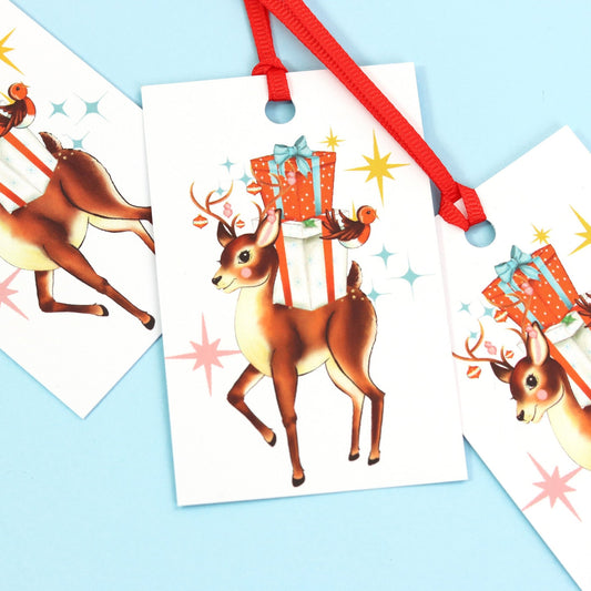 Retro Reindeer Gift Tag Pack Of Eight - Fawn and Thistle