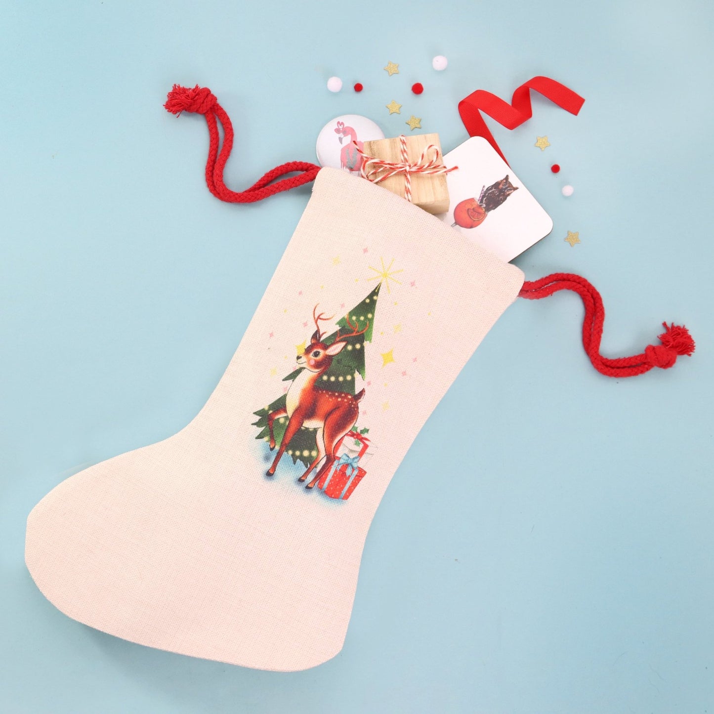 Retro Reindeer & Tree Christmas Stocking - Fawn and Thistle