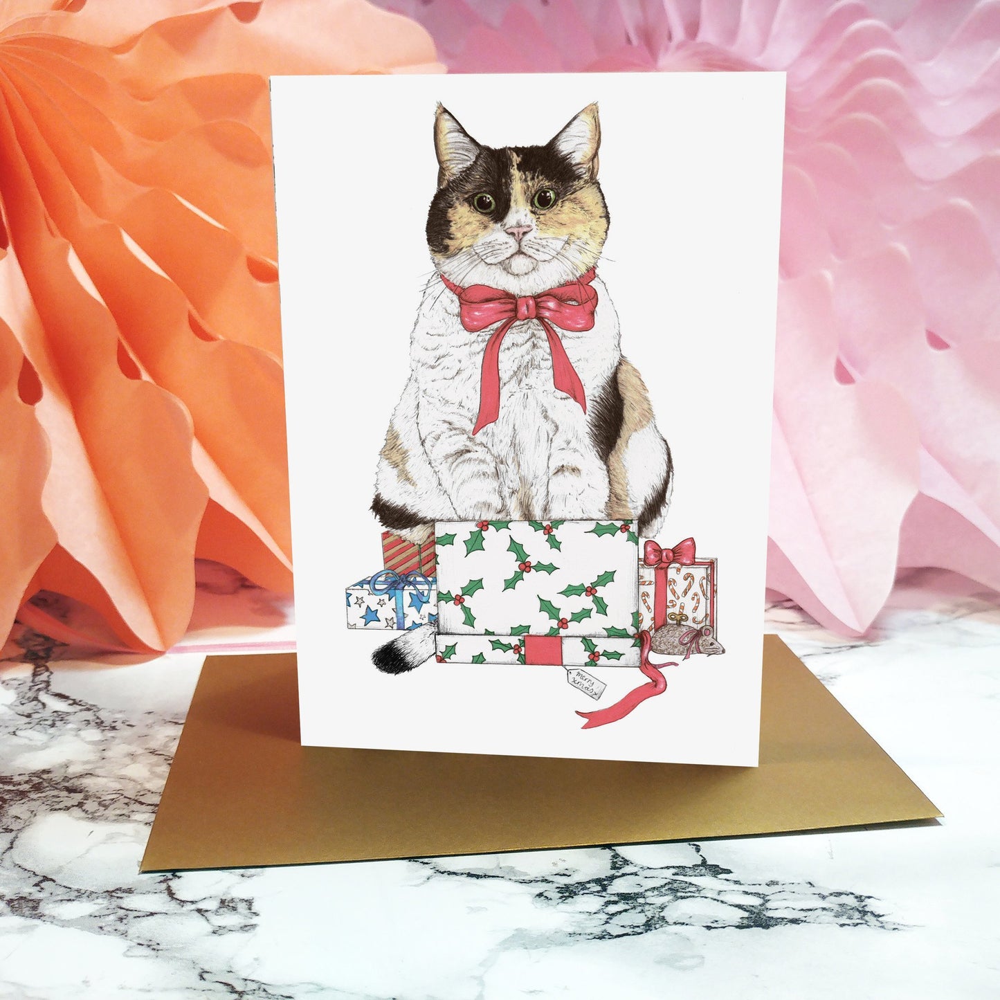 Santa's Helper Cat Greeting Card - Fawn and Thistle