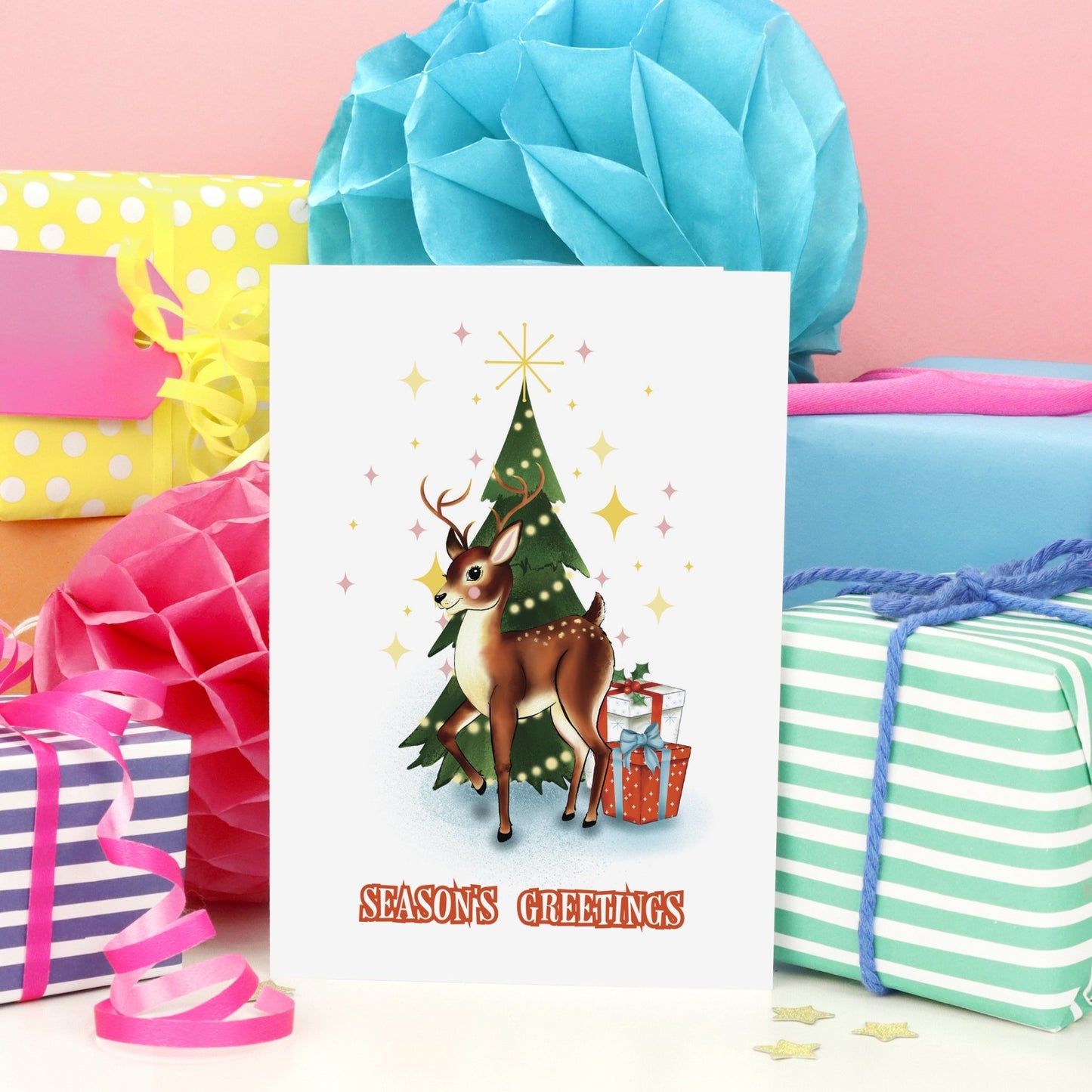 Season's Greetings Retro Reindeer Christmas Card - Fawn and Thistle