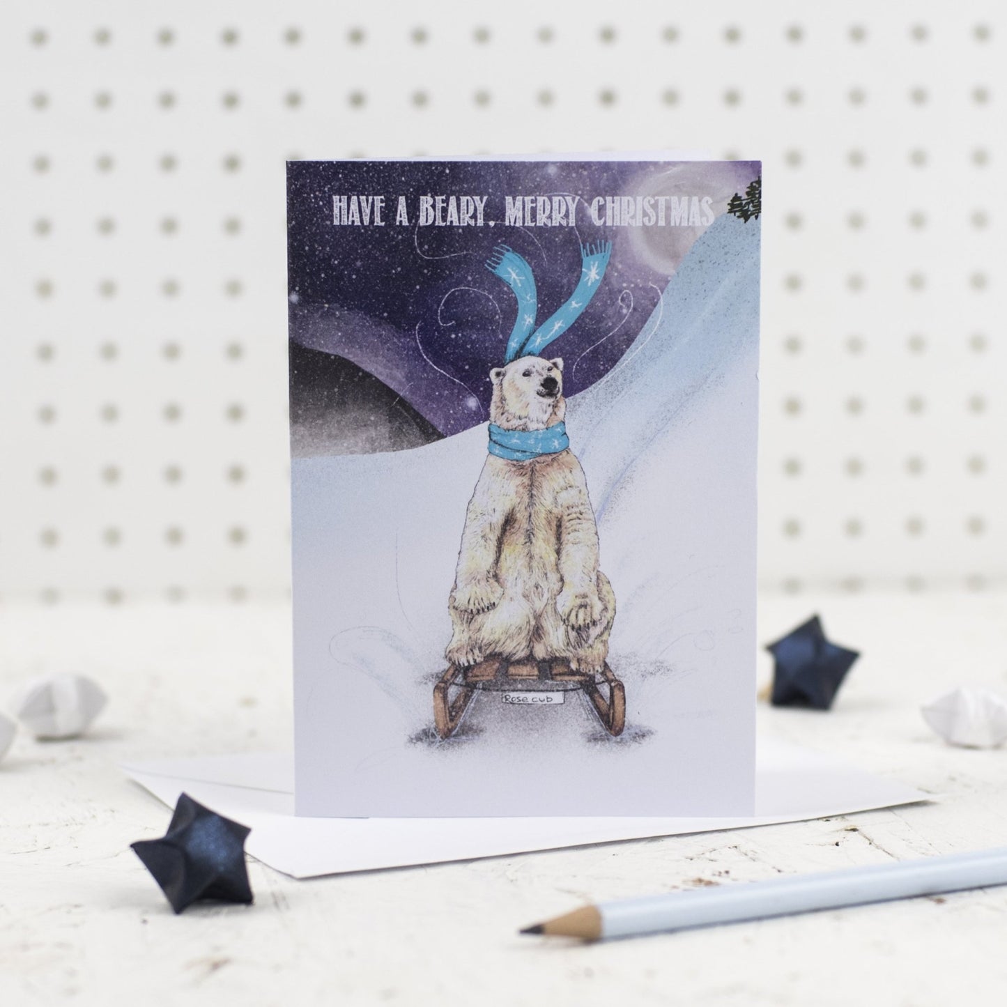 Sledding Polar Bear Winter Wonderland Christmas Card - Fawn and Thistle