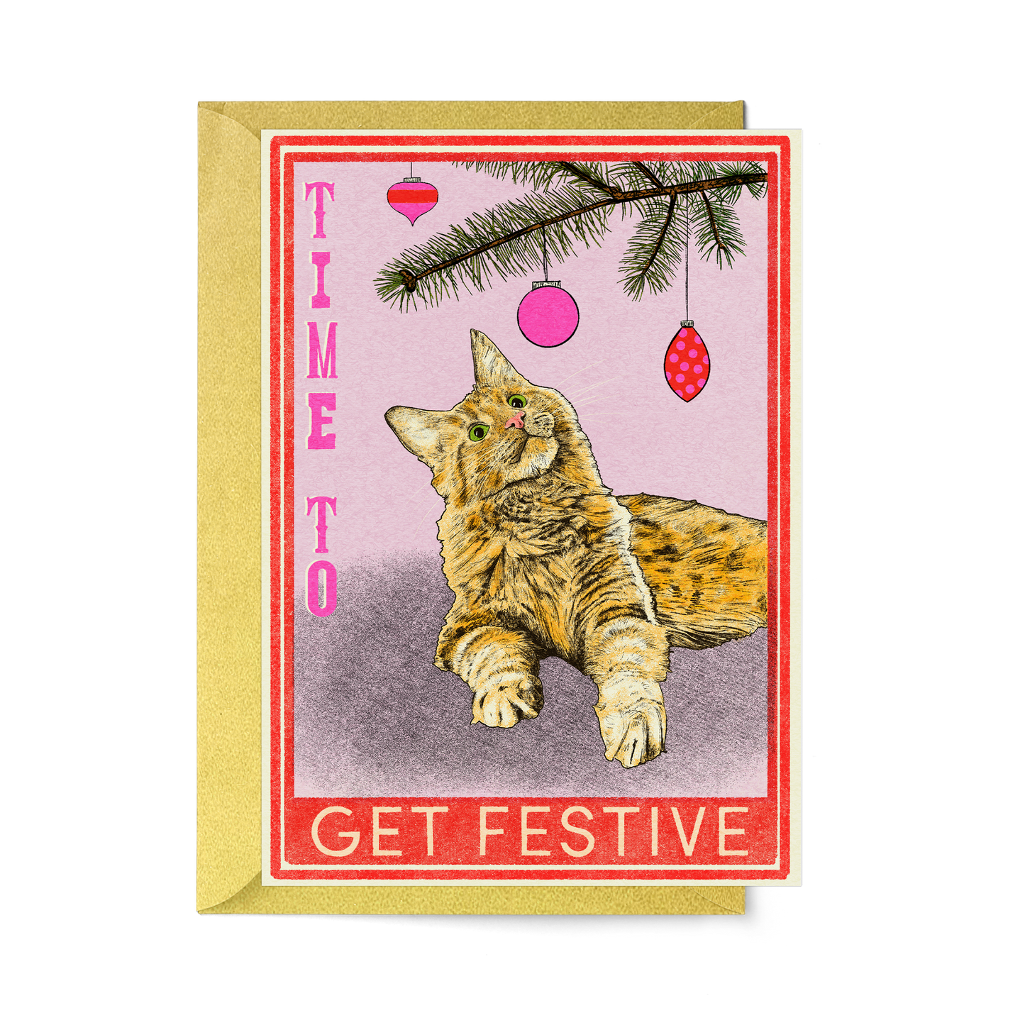 Get Festive Ginger Cat Christmas Card by Fawn & Thistle | Sustainable Plastic free xmas cards