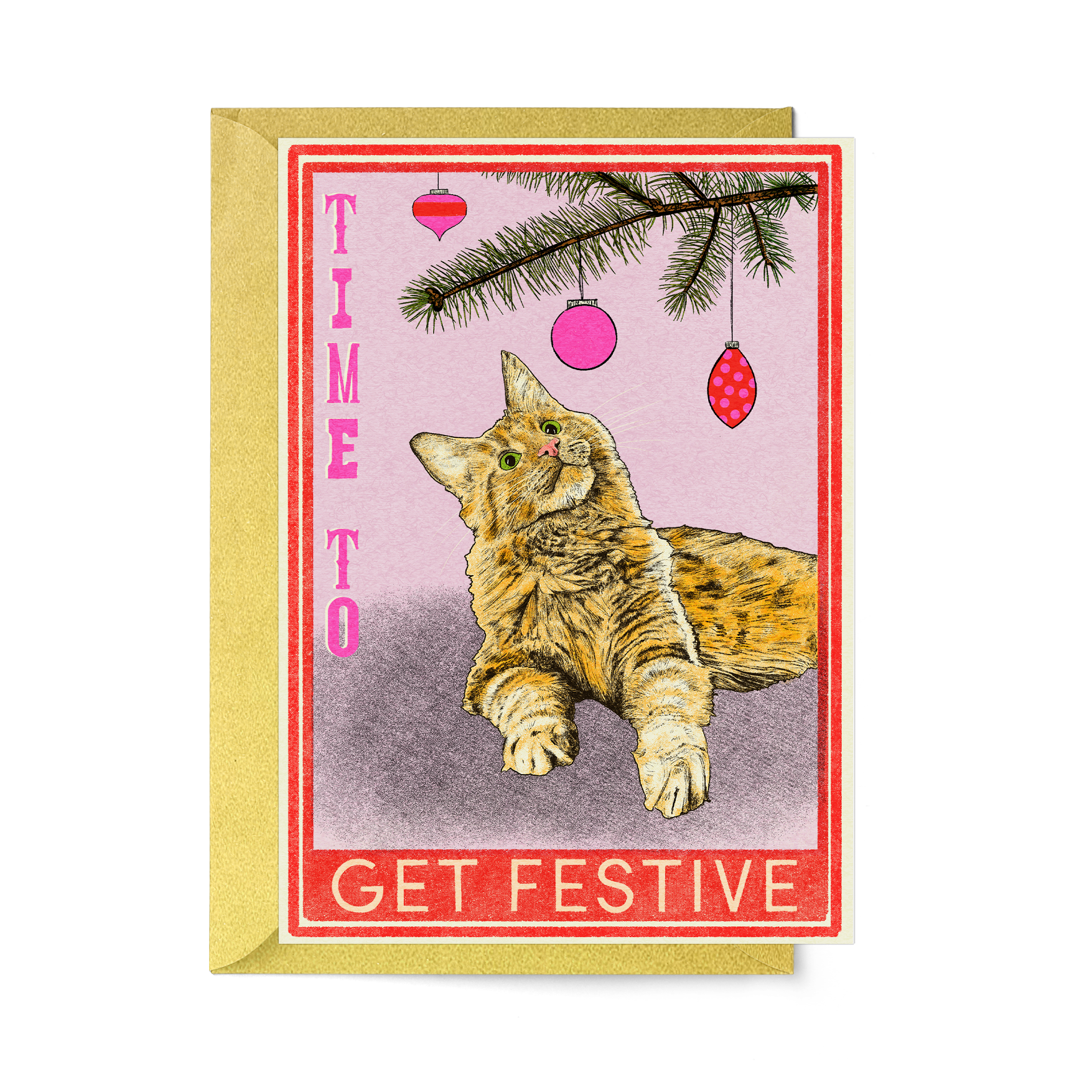 Get Festive Ginger Cat Christmas Card by Fawn & Thistle | Sustainable Plastic free xmas cards