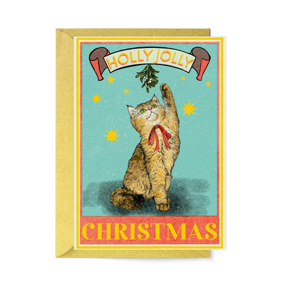holly jolly cat christmas card by fawn and thistle | Plastic free christmas card