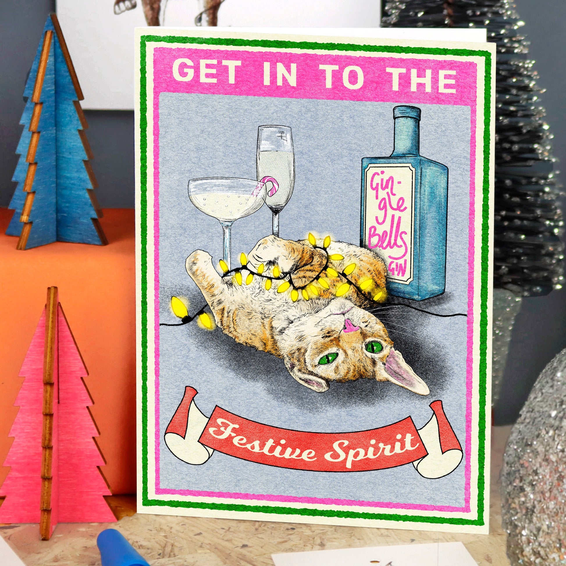 festive spirit cat funny christmas card by fawn and thistle