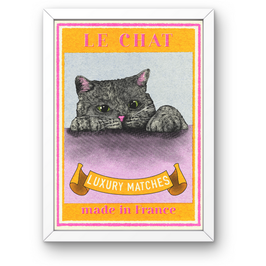 'Le Chat' Black Cat Matchbox Art Print by Fawn & Thistle