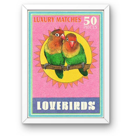 Love Birds Matchbox Art Print by Fawn & Thistle | Retro art print