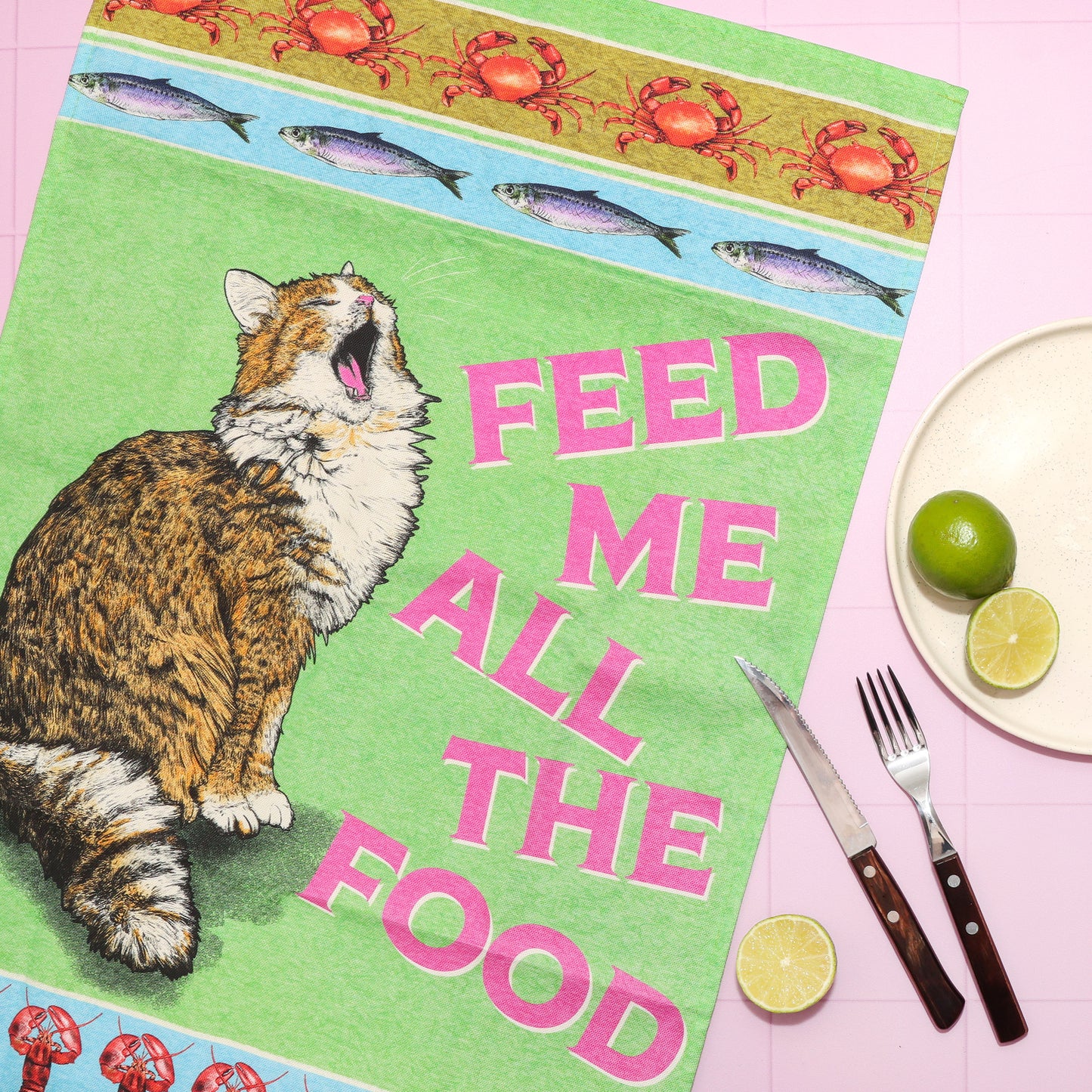 Feed The Cat Tea Towel