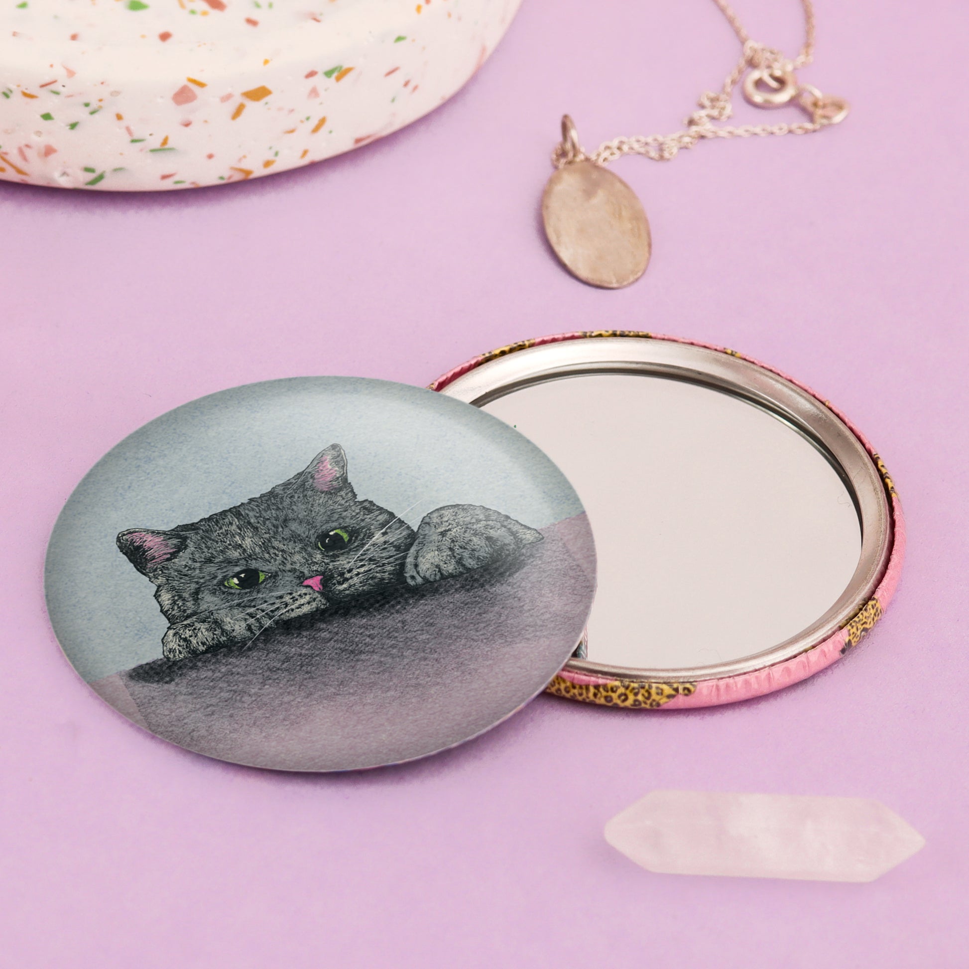 Cute Black Cat Pocket Mirror | Make Up Mirror | Compact | Fawn & Thistle