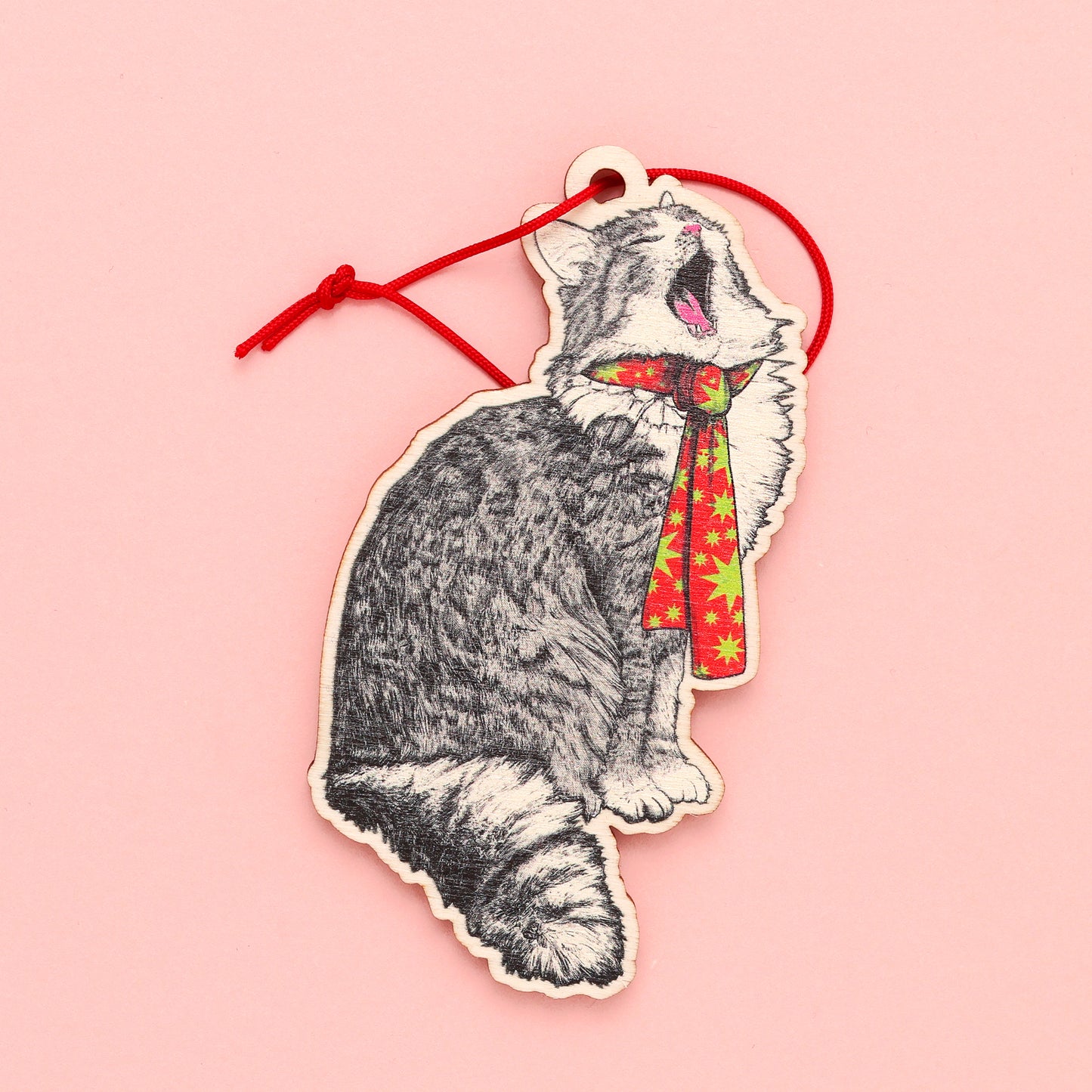 Shouty Cat Wooden Christmas Decoration