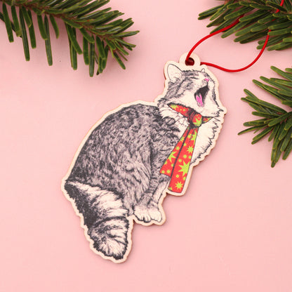 Shouty Cat Wooden Christmas Decoration