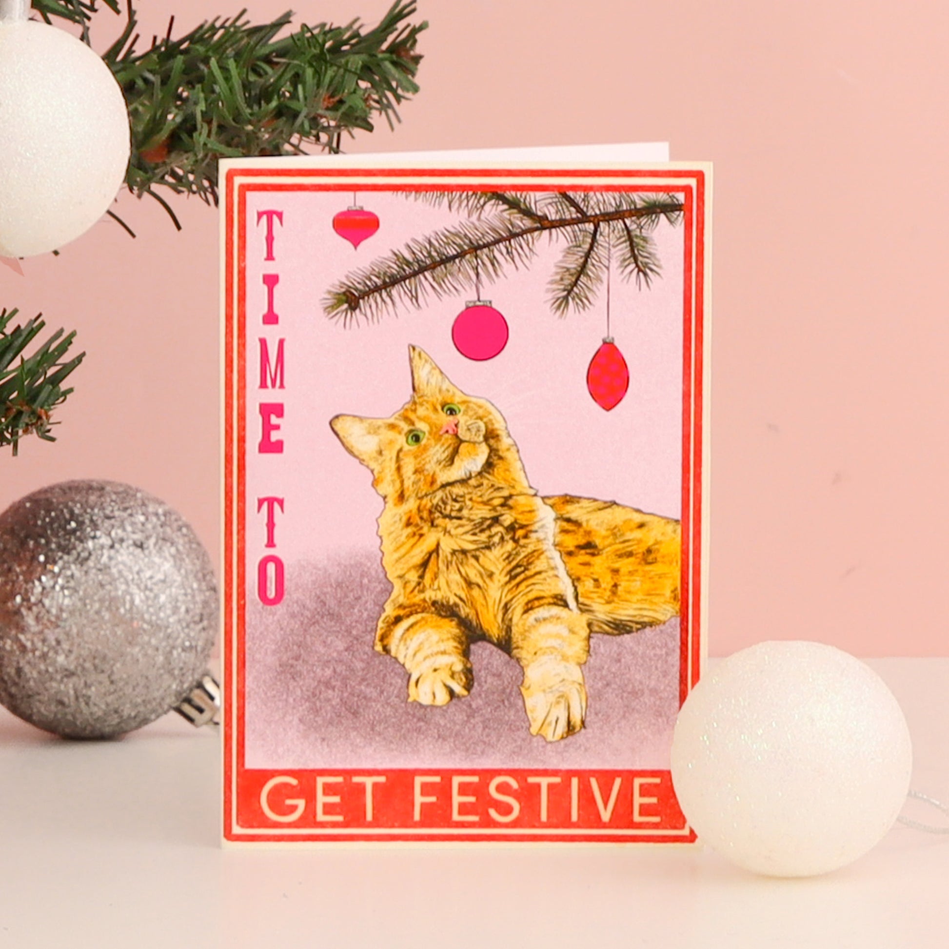 Get Festive Ginger Cat Christmas Card by Fawn & Thistle | Sustainable Plastic free xmas cards