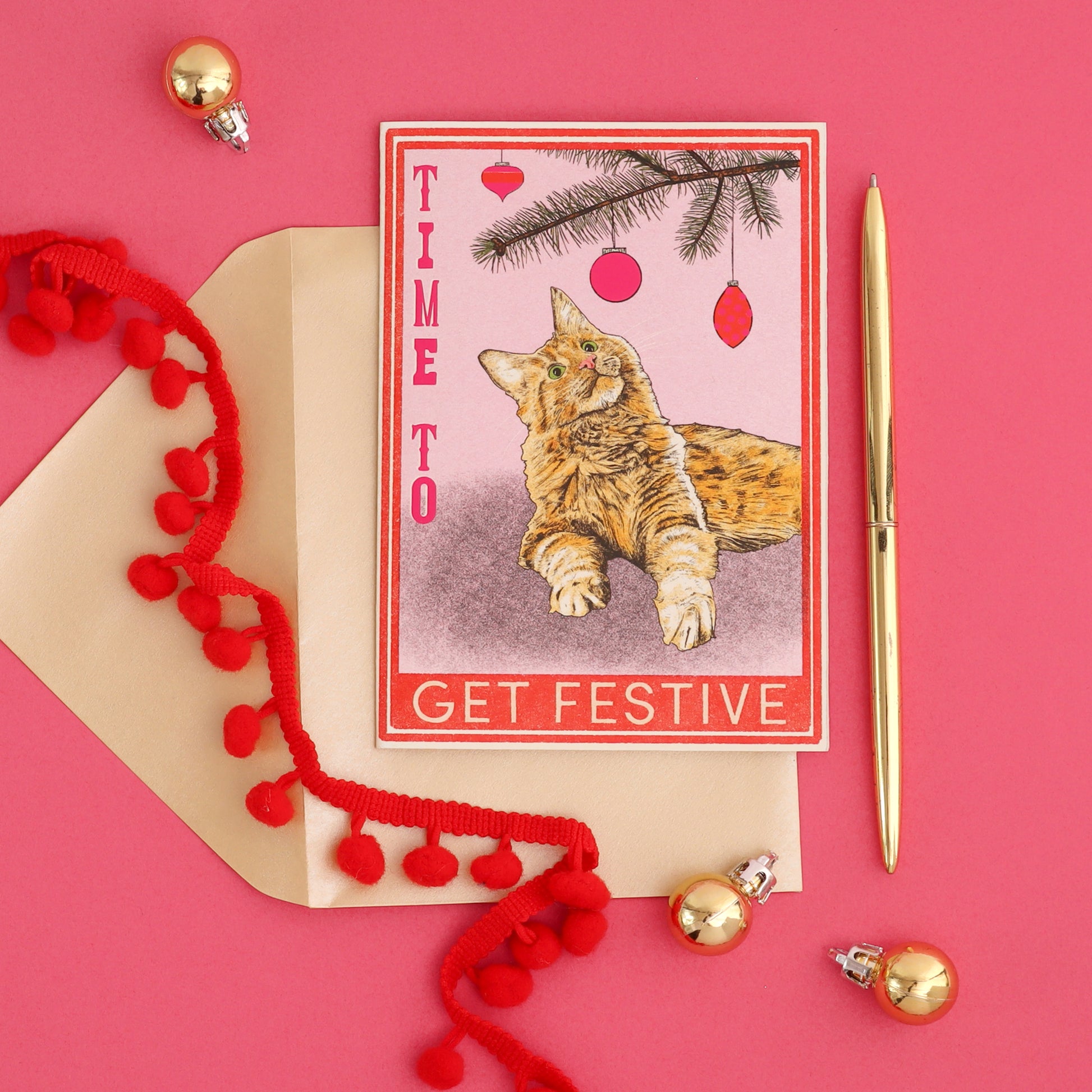 Get Festive Ginger Cat Christmas Card by Fawn & Thistle | Sustainable Plastic free xmas cards