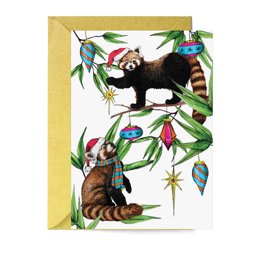 'Festive Fiesta' Red Pandas Christmas Card - Fawn and Thistle - 