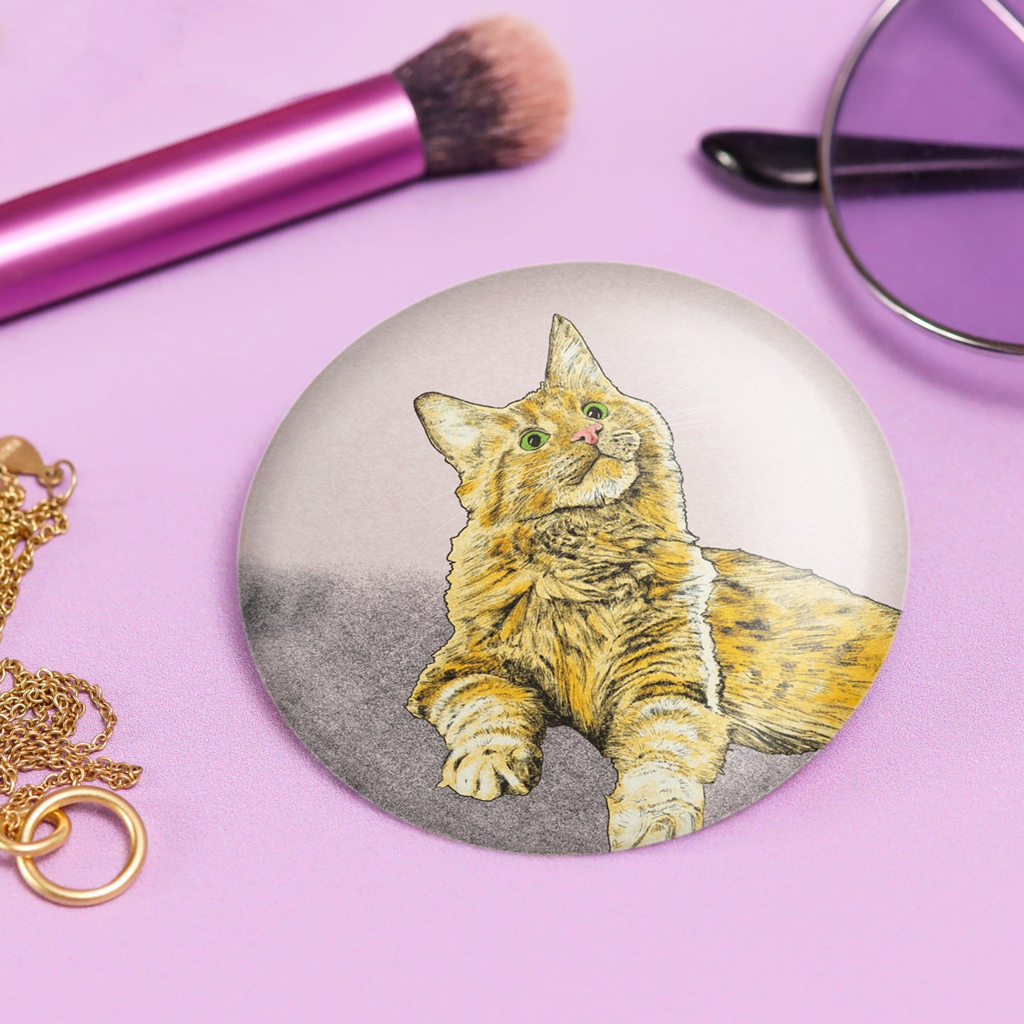 Cute Ginger Cat Pocket Mirror | Fawn & Thistle | Compact | Make Up Mirror