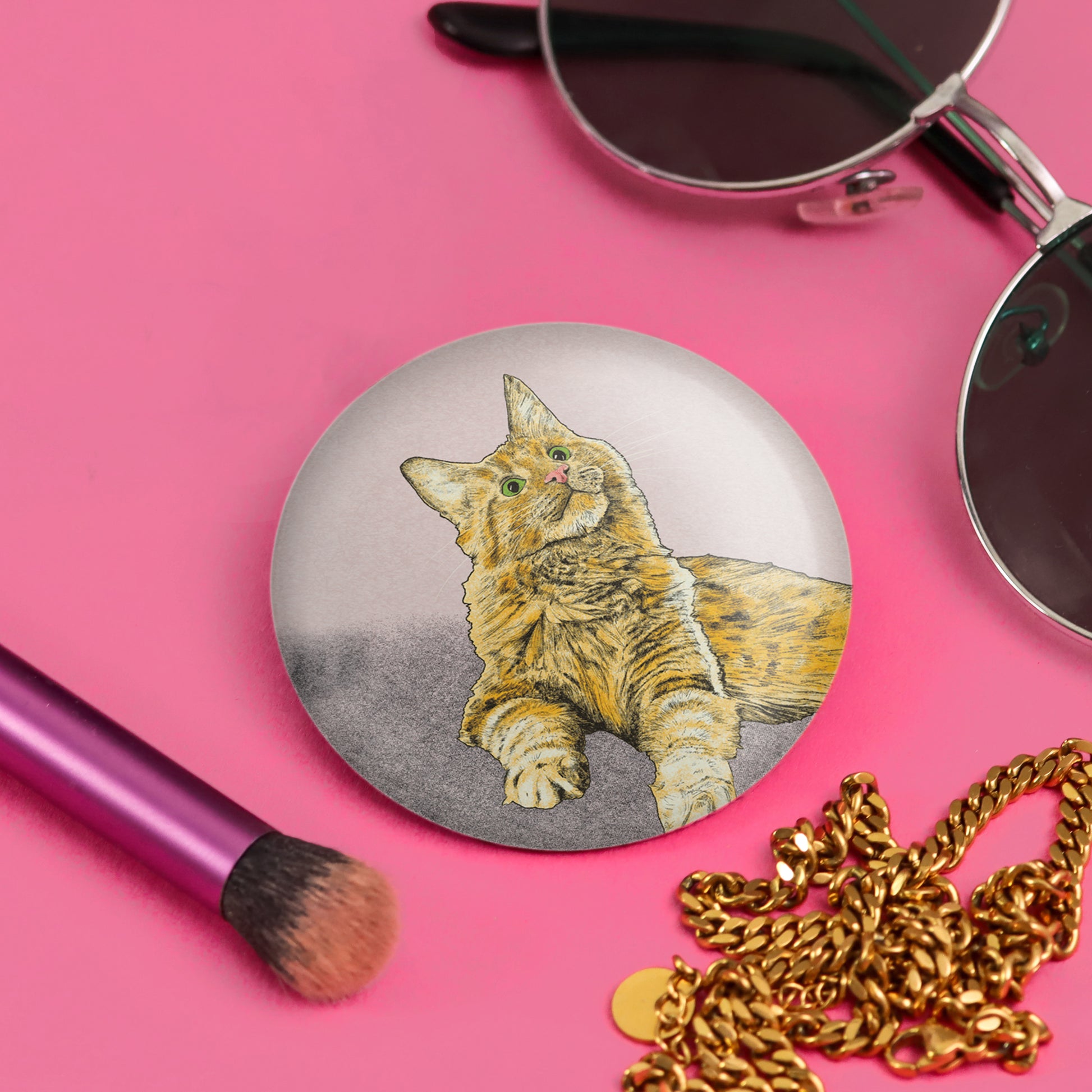 Cute Ginger Cat Pocket Mirror | Fawn & Thistle | Compact | Make Up Mirror