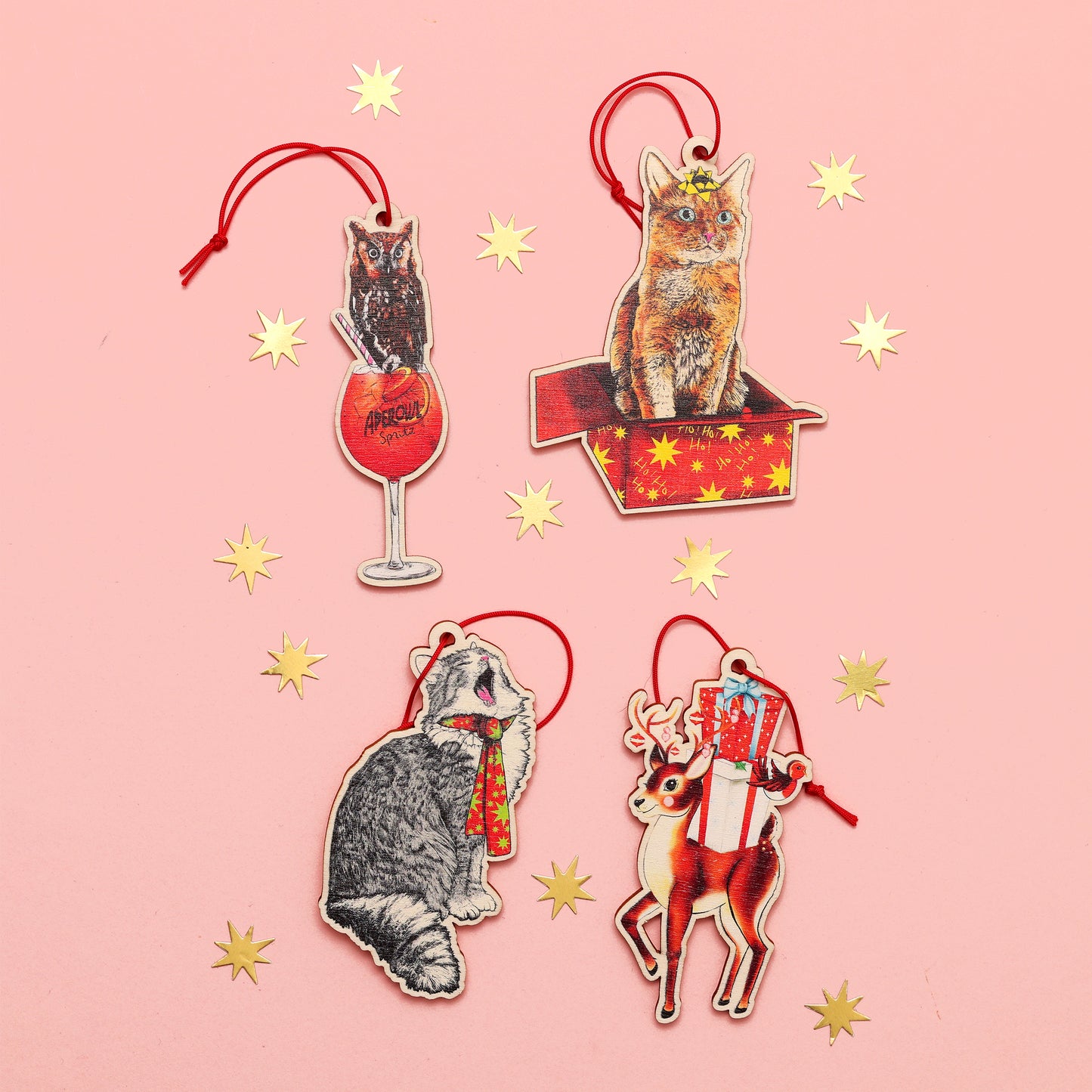 Cat in a Box Wooden Christmas Decoration