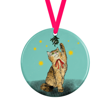 Holly Jolly Christmas Cat Ceramic Christmas Tree Decoration by Fawn & Thistle