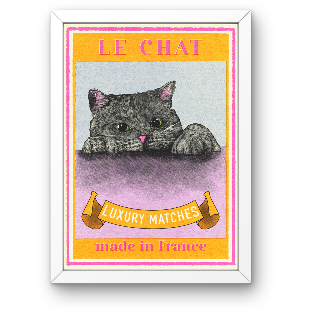 'Le Chat' Black Cat Matchbox Art Print - Fawn and Thistle - 