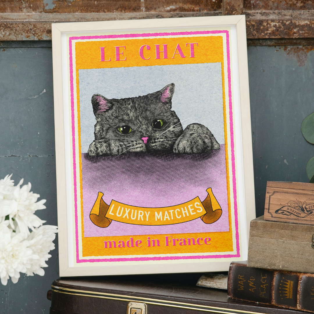 'Le Chat' Black Cat Matchbox Art Print - Fawn and Thistle - 