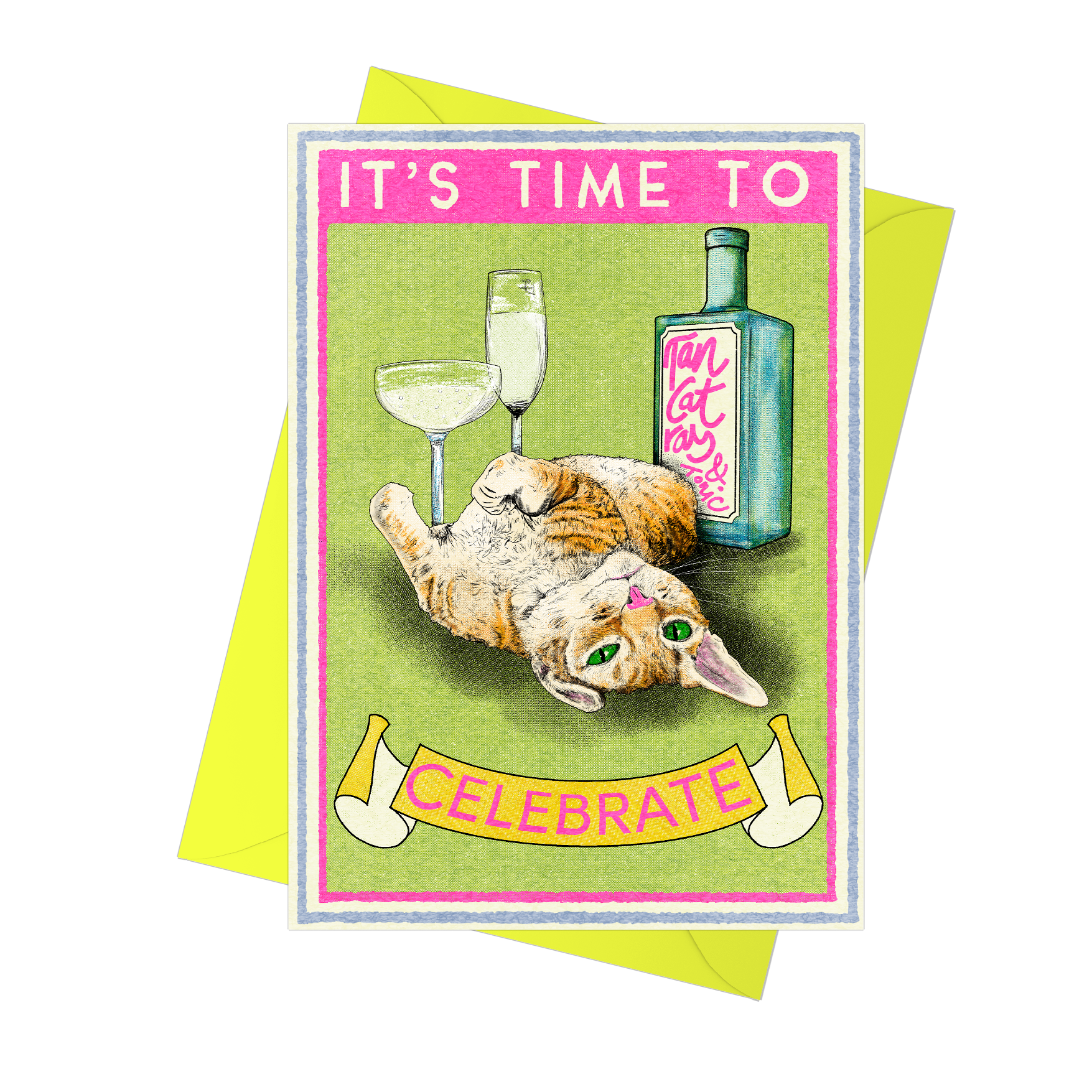 Time To Celebrate Ginger Cat Card by Fawn & thistle