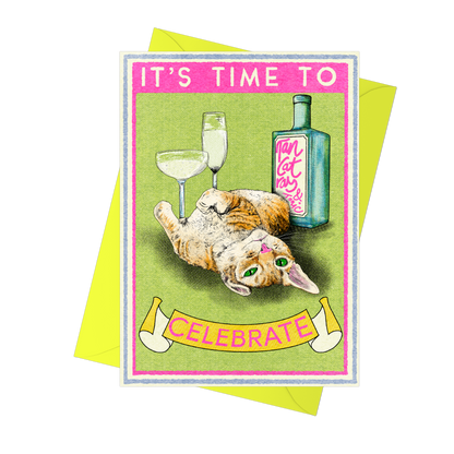 Time To Celebrate Ginger Cat Card by Fawn & thistle