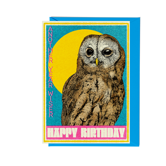 Another year wiser owl birthday card by fawn and thistle