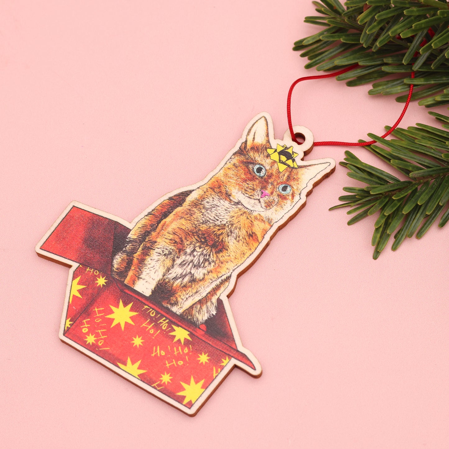 Cat in a Box Wooden Christmas Decoration