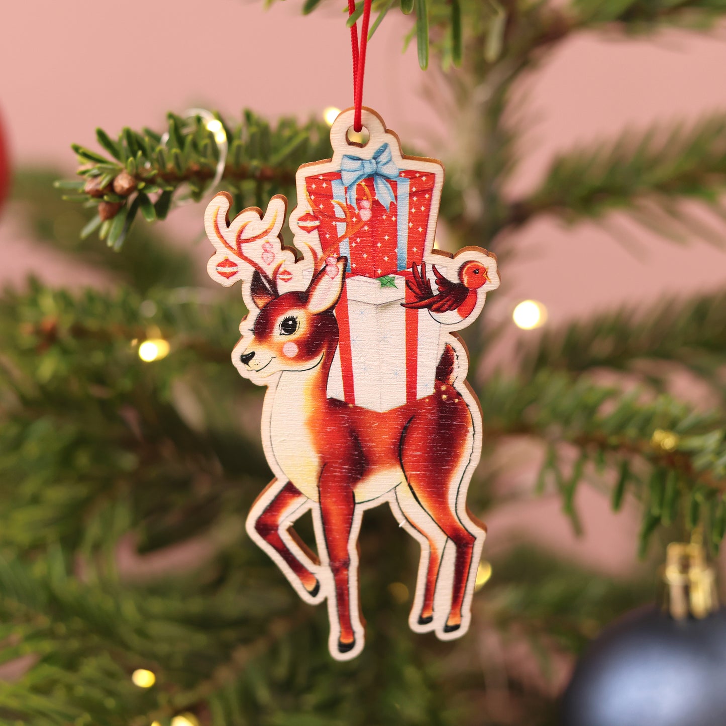 Retro Reindeer Wooden Christmas Decoration