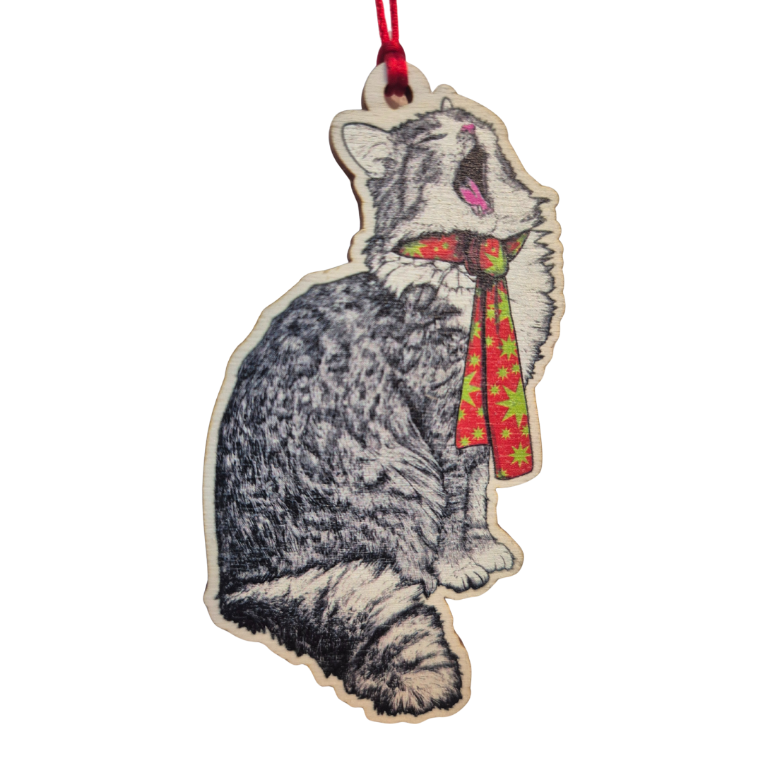 Shouty Cat Wooden Christmas Decoration