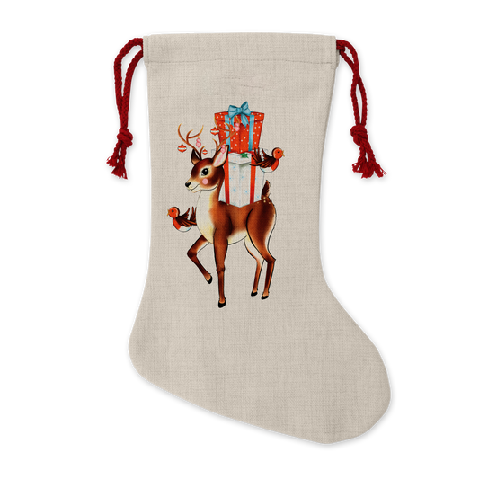 Kitsch retro reindeer & robin christmas stocking