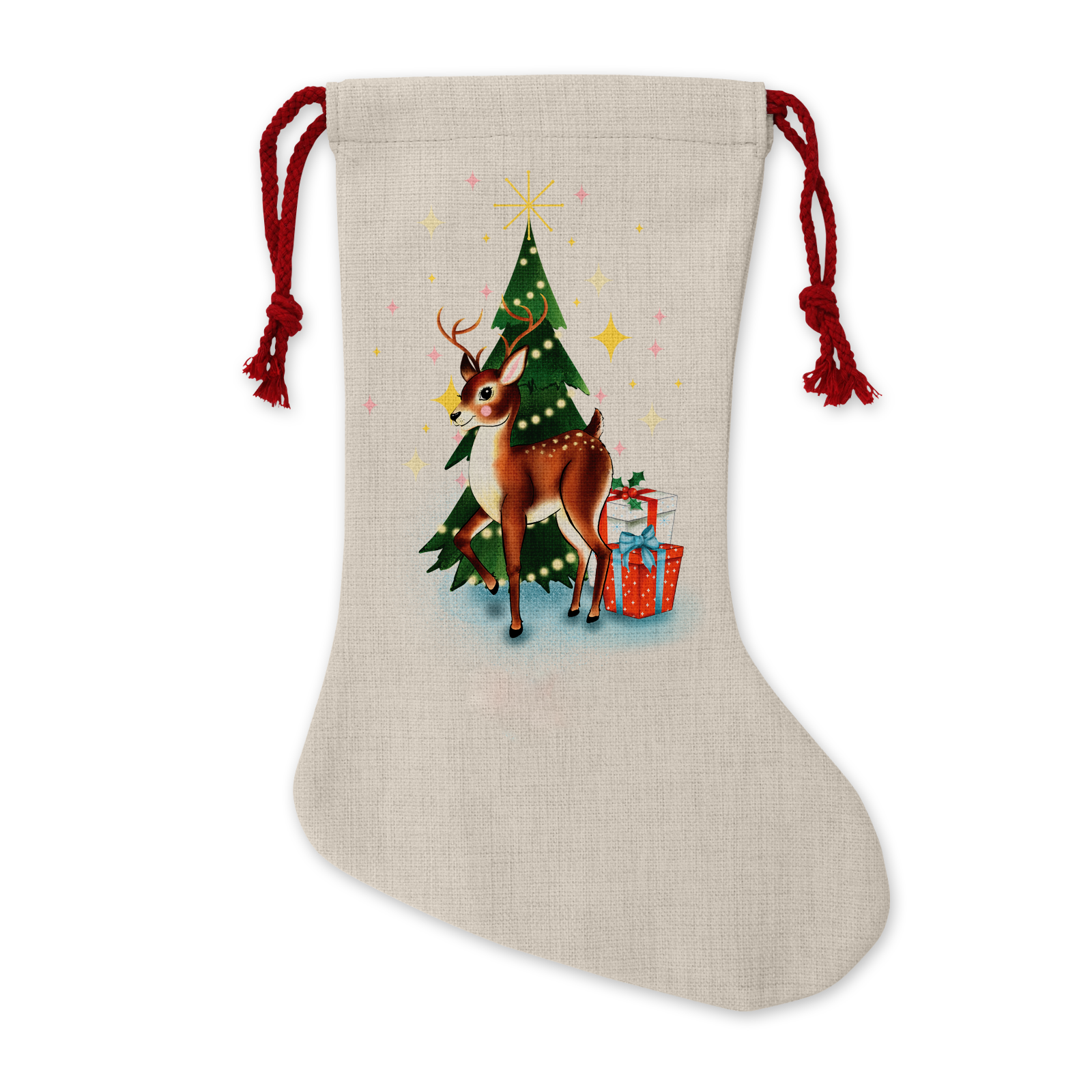 Kitsch retro reindeer christmas stocking